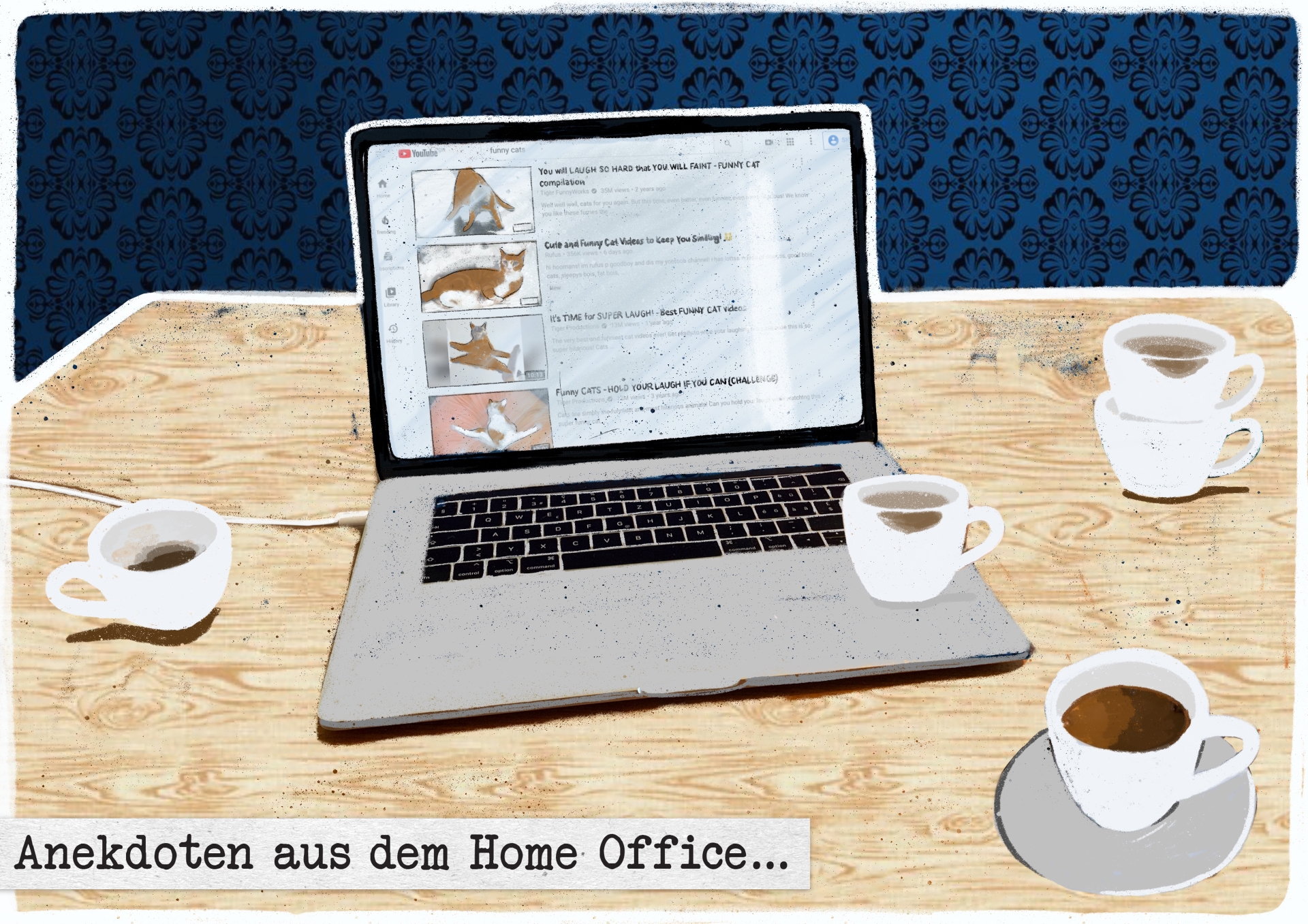 Symbolbild mit Computer und Kaffeetassen