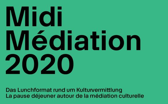 Schwarze Schrift "Midi Médiation 2020" auf grünem Hintergrund