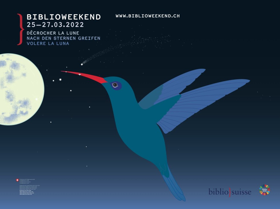 Visual des BiblioWeekends mit Kolibri und Mond